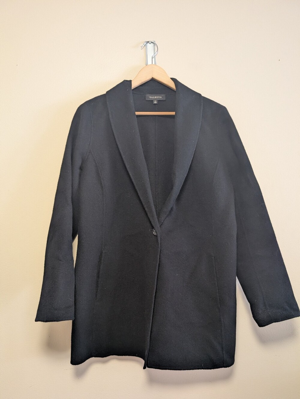 Talbots Black Wool Blend Shawl Collar Coat Blazer Women's 8